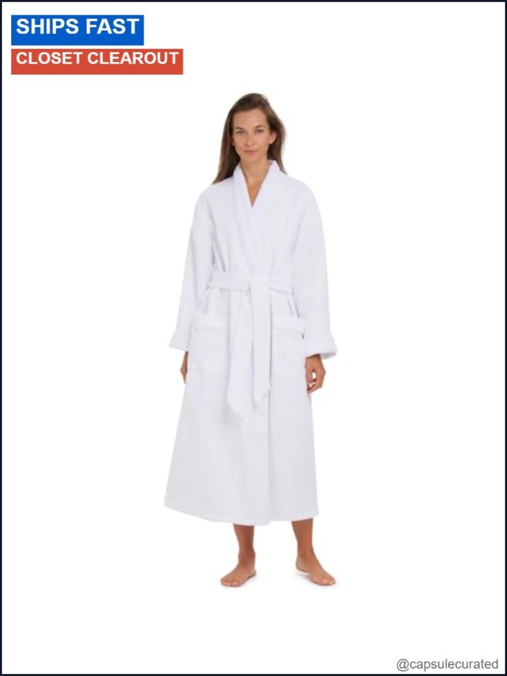 Unisex Plush Lined Waffle Spa Robe Pockets Belt